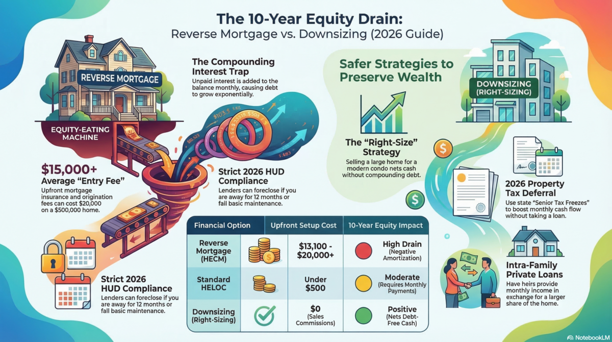 Reverse Mortgage vs. Downsizing: 10-Year Equity Drain Math