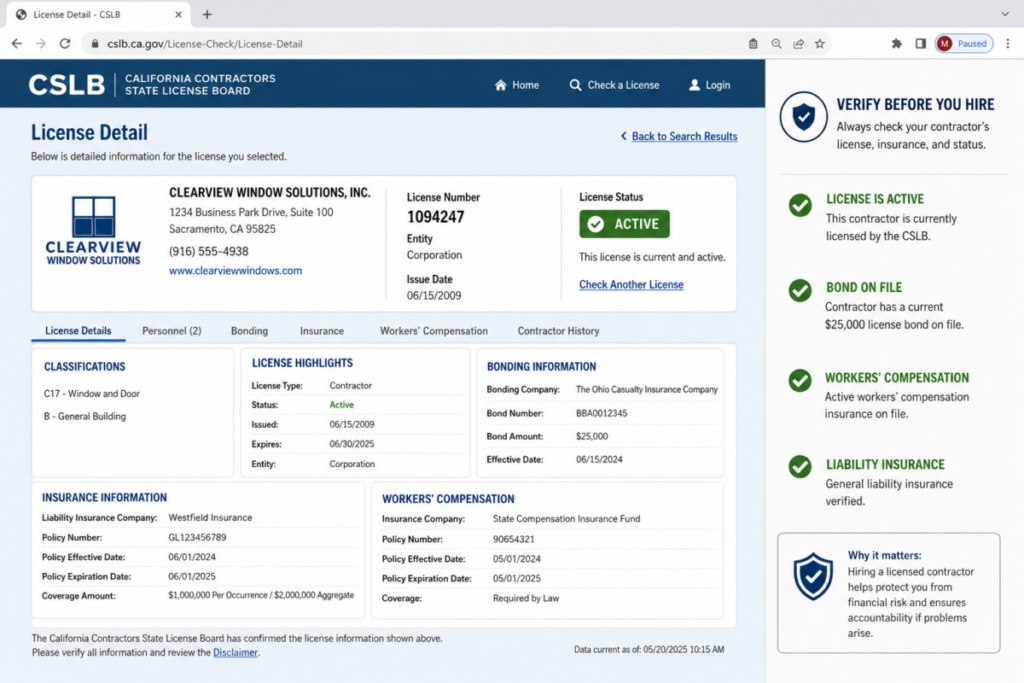 Contractor License Verification Screenshot Style Graphic