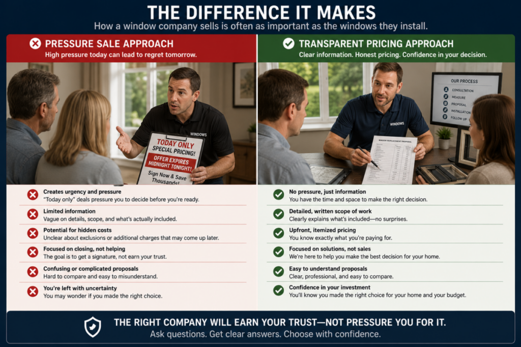 Pressure Sale vs Transparent Pricing Graphic