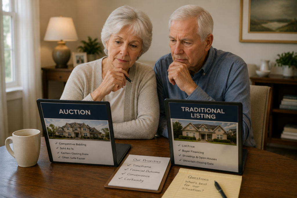 Senior Reviewing Two Selling Options